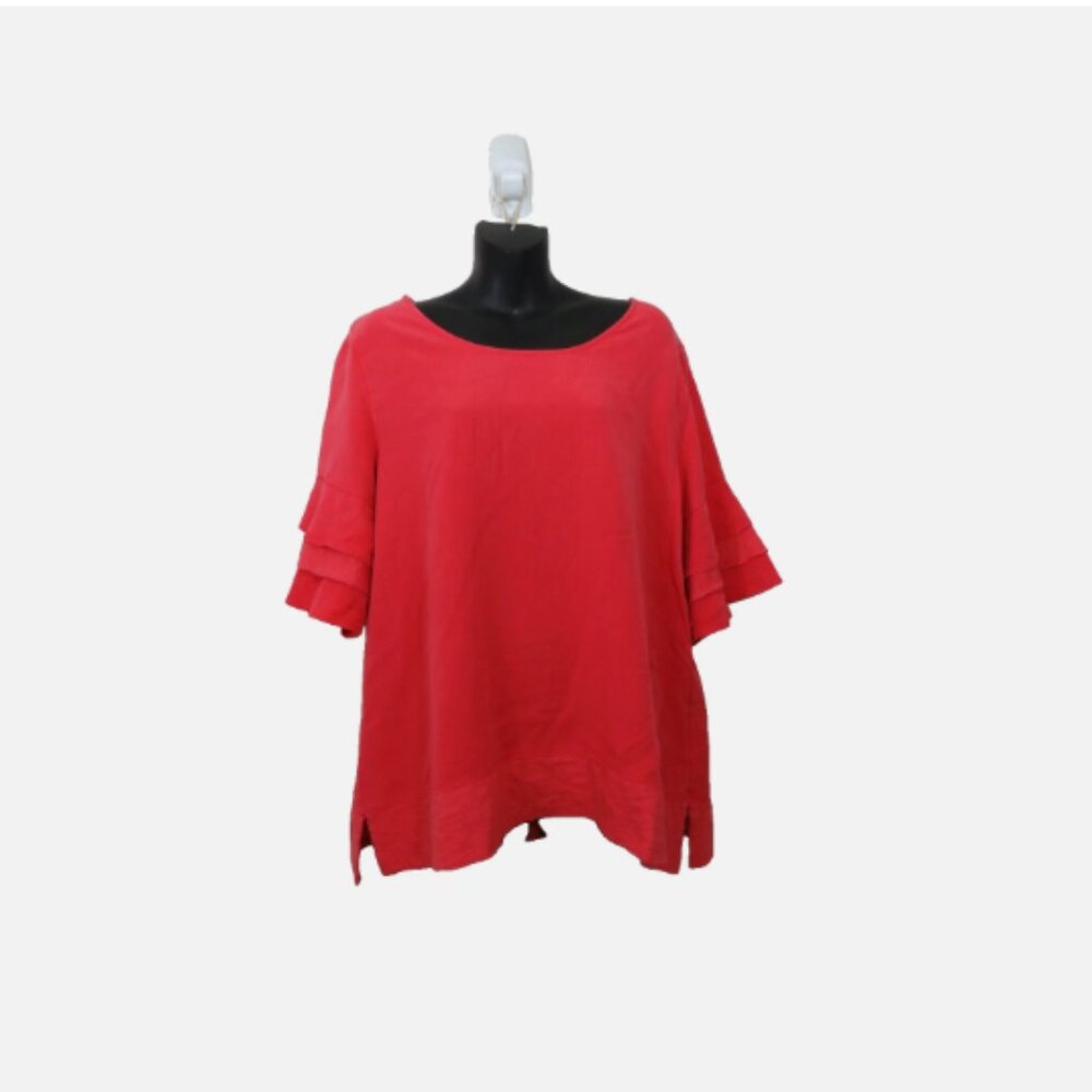 Soft Surroundings size Large Oakleigh Top Pink Bell Tiered Sleeves